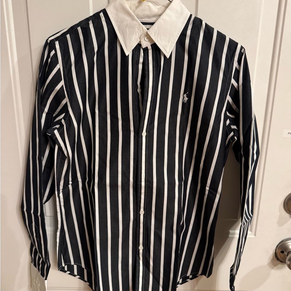 Ralph Lauren Black and White Striped Button Down Shirt (used once) - Picture 4 of 6